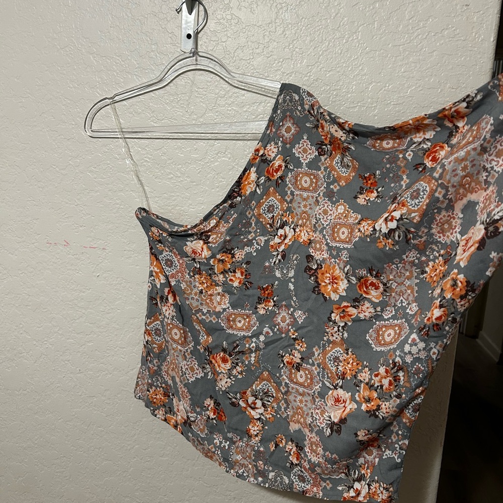 🪗Savanna Jane Floral Gray and Orange Camisole one shoulder NWT size S
